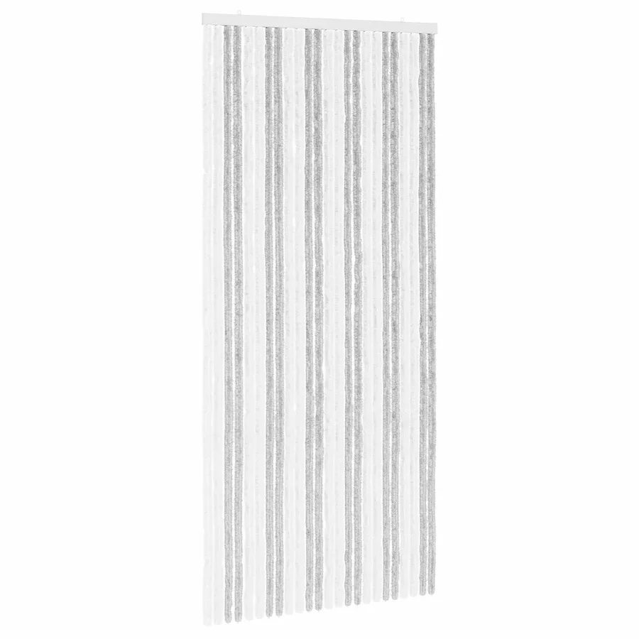 Rideau anti-insectes en chenille Gris clair et blanc - 2