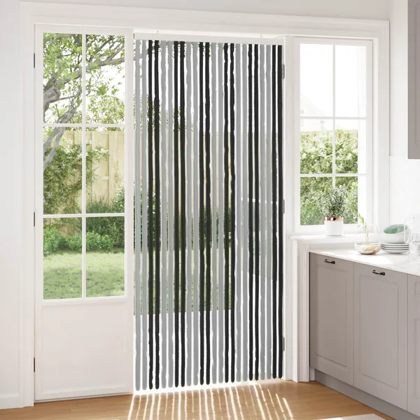 Rideau anti-insectes en chenille Gris et Noir 100 x 220 cm