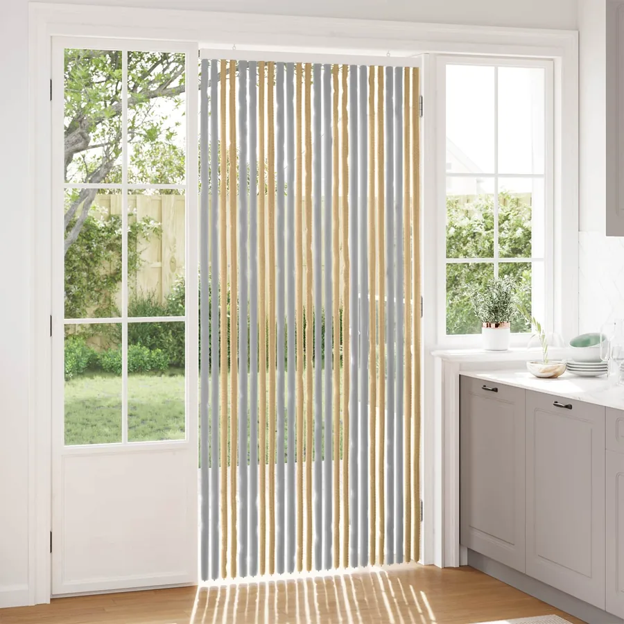 Rideau anti-insectes en chenille Gris et Beige 100 x 220 cm