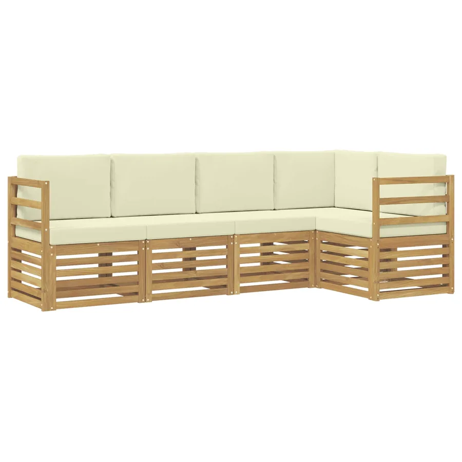 Ensemble de canapé d'angle avec coussin 5 pcs Blanc et crème - 2
