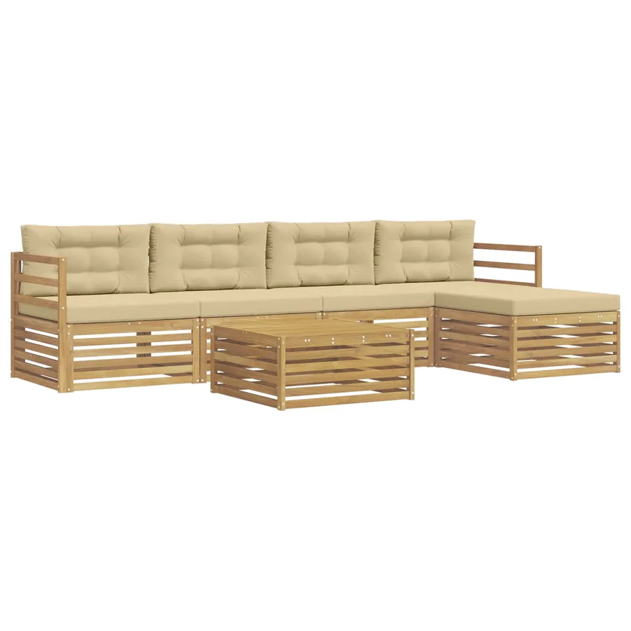 Ensemble de canapés d'extérieur 6 pc Blanc et Beige Polyester - 2