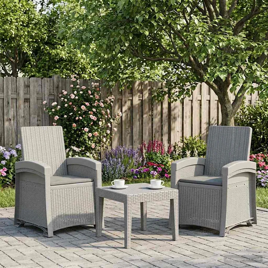 Chaise de jardin inclinable imitant le rotin 2 pcs PP