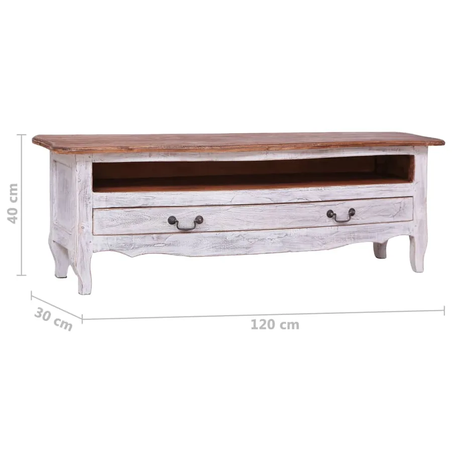 Meuble TV 120x30x40 cm blanc bois d'acajou massif - 9