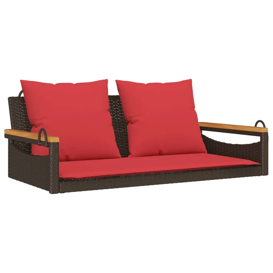 Balancelle avec coussins marron 109x62x40 cm résine tressée - 2