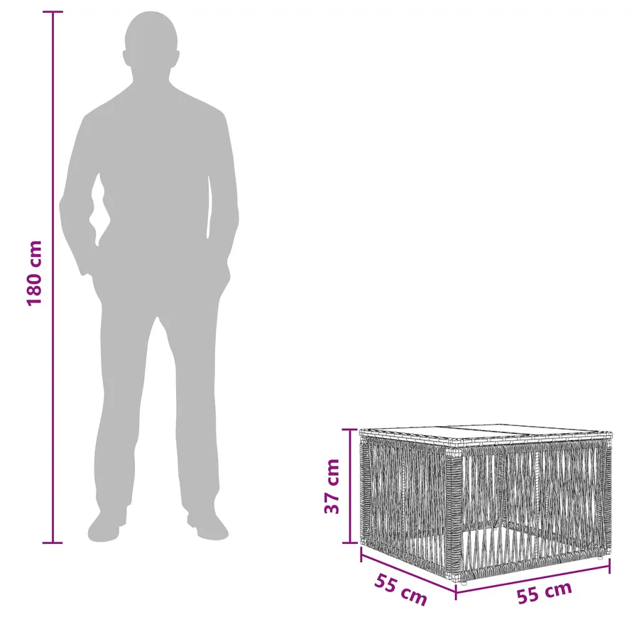Table de Jardin Noir 55 x 55 x 37 cm Rattan PE et Verre - 8