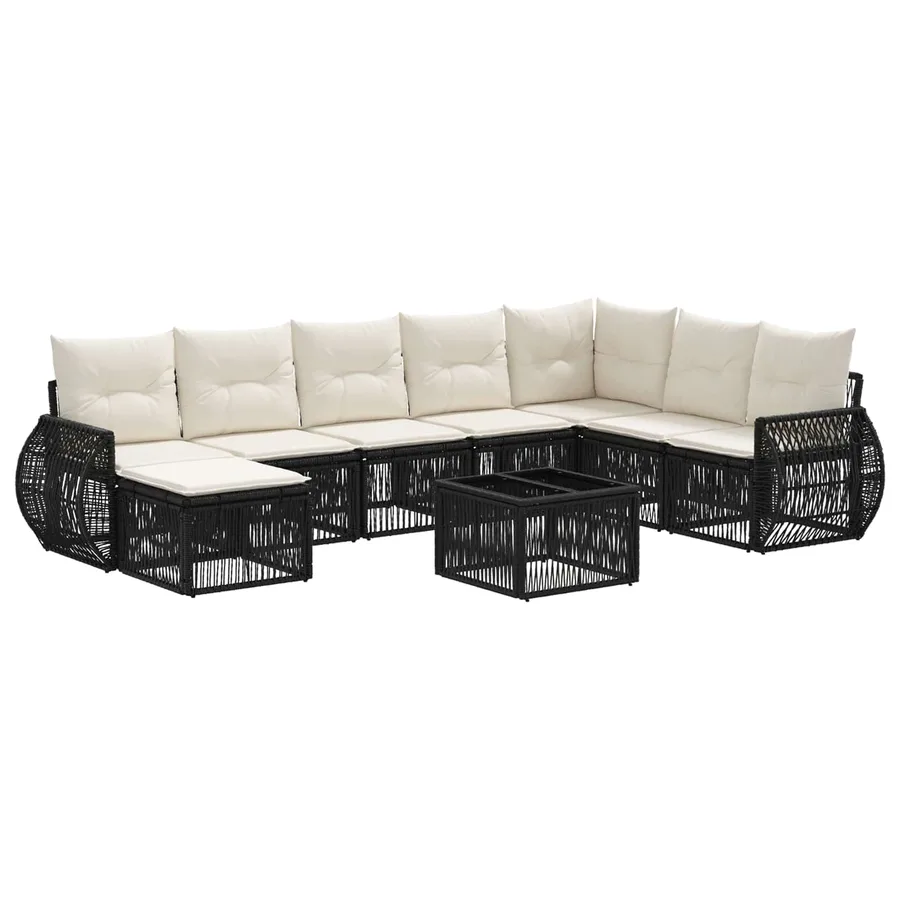 Ensemble de canapé de jardin 9 pcs Noir et blanc crème - 2