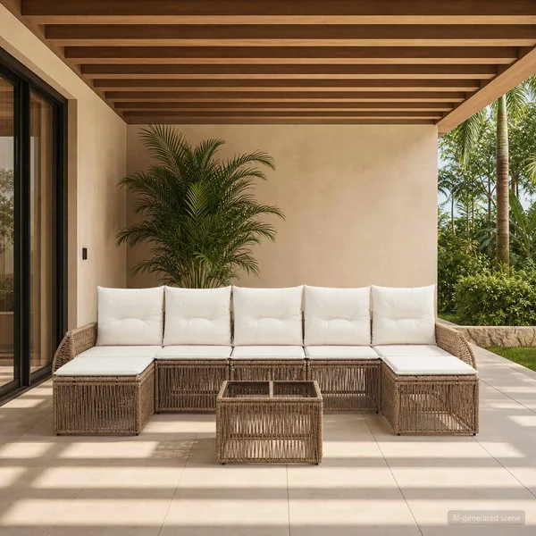 Ensemble de canapé de jardin 8 pcs Beige et blanc crème
