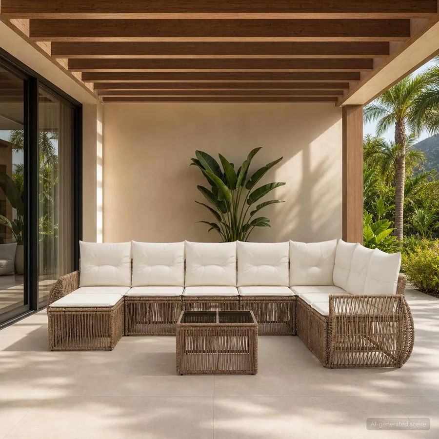 Ensemble de canapé de jardin 9 pcs Beige et blanc crème