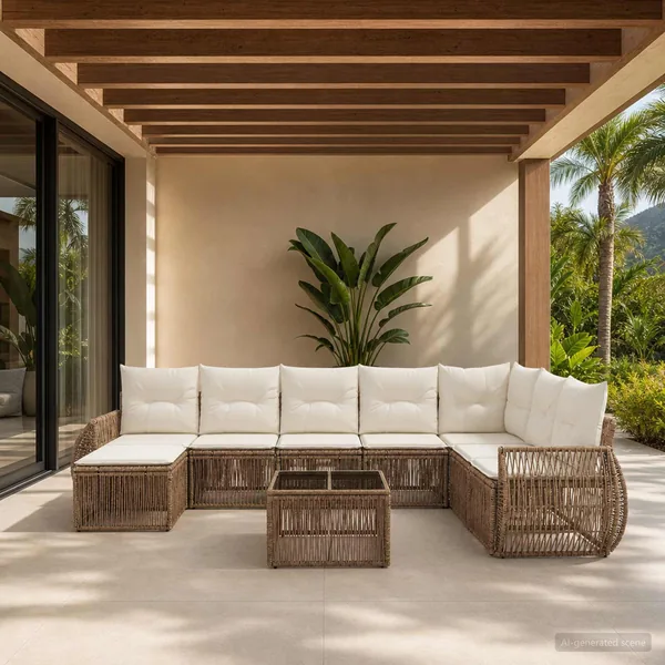 Ensemble de canapé de jardin 9 pcs Beige et blanc crème