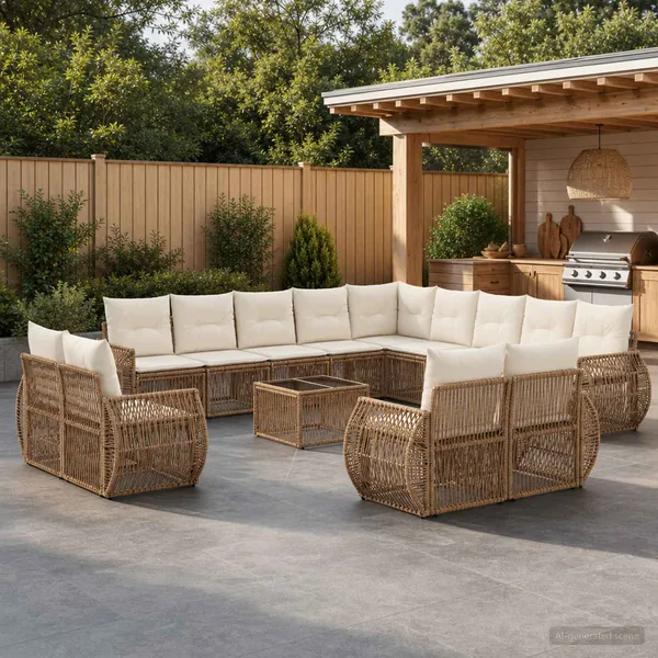 Ensemble de canapé de jardin 14 pcs Beige et blanc crème