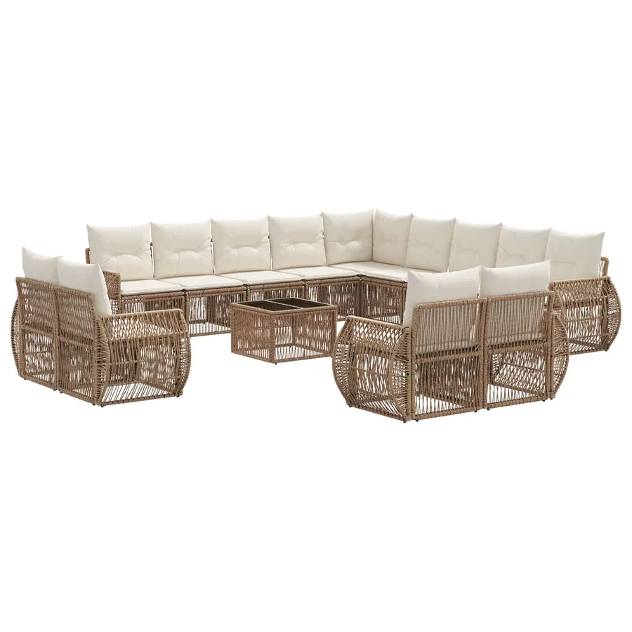 Ensemble de canapé de jardin 14 pcs Beige et blanc crème - 2