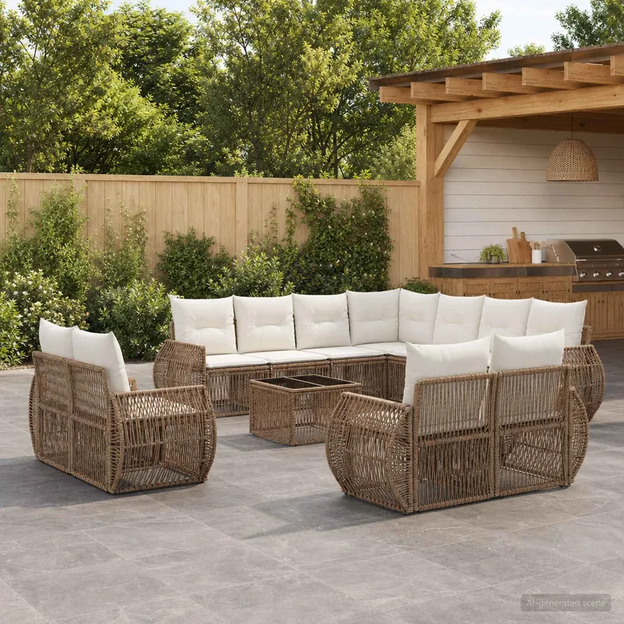 Ensemble de canapé de jardin 12 pcs Beige et blanc crème
