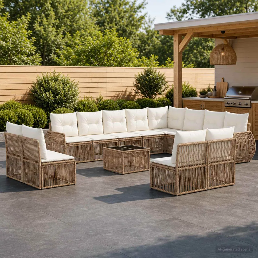 Ensemble de canapé de jardin 13 pcs Beige et blanc crème