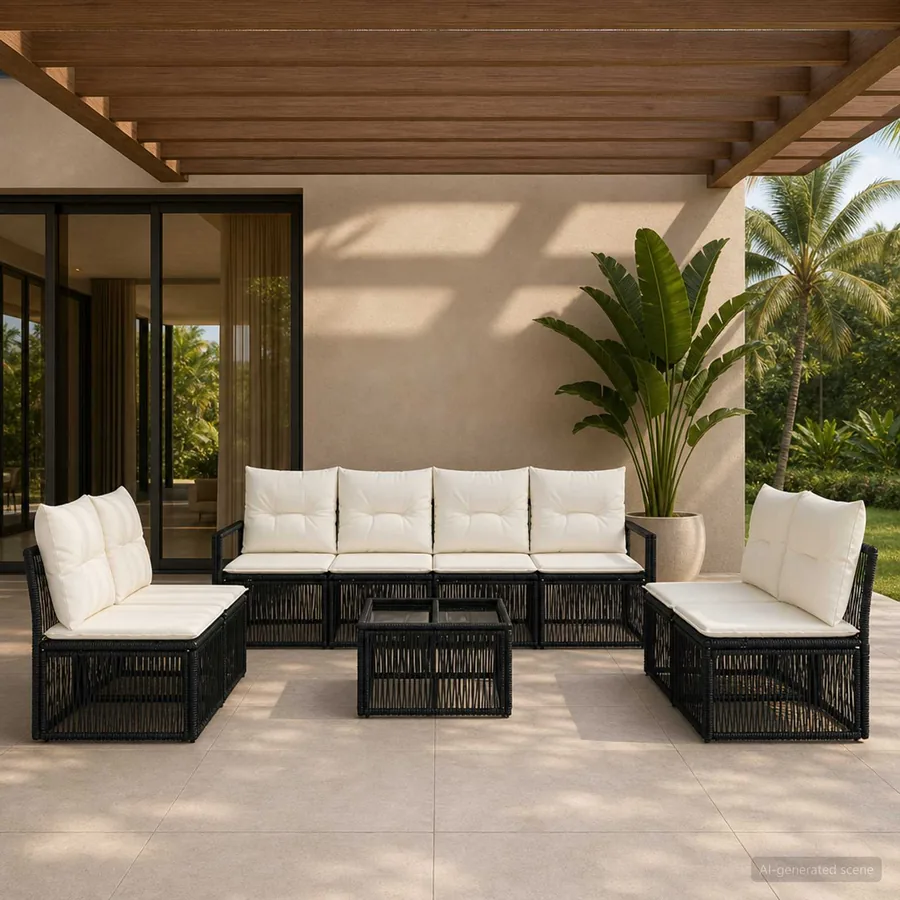 Ensemble de canapé de jardin 9 pcs Noir polyrotin