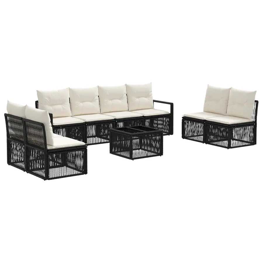 Ensemble de canapé de jardin 9 pcs Noir polyrotin - 2