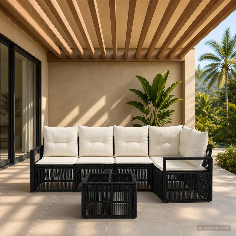 Ensemble de canapé de jardin 6 pcs Noir polyrotin