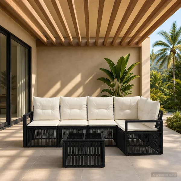 Ensemble de canapé de jardin 6 pcs Noir polyrotin