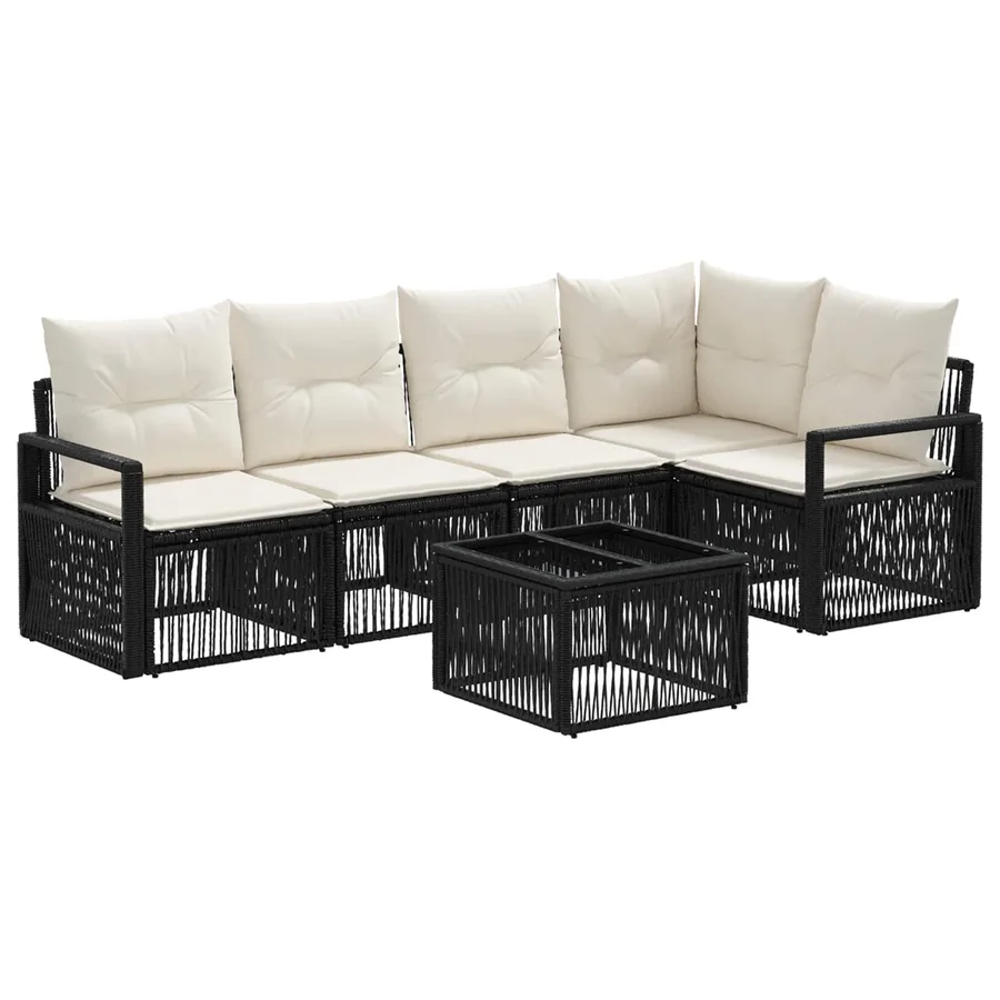 Ensemble de canapé de jardin 6 pcs Noir polyrotin - 2