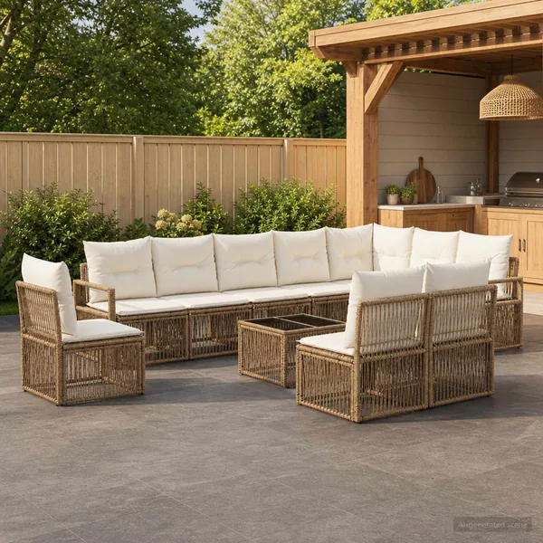 Ensemble de canapé de jardin 11 pcs Beige polyrotin