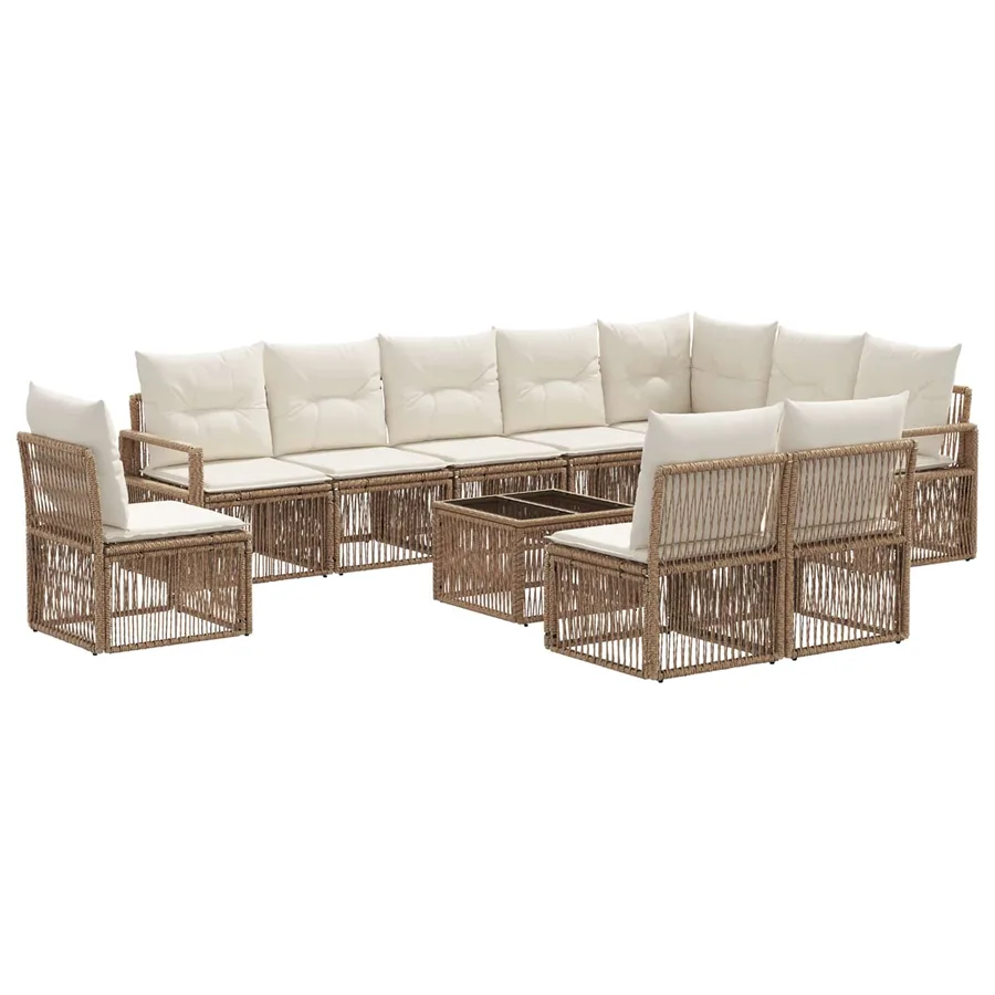 Ensemble de canapé de jardin 11 pcs Beige polyrotin - 2