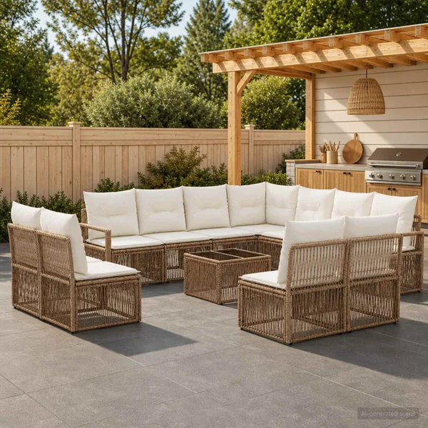 Ensemble de canapé de jardin 12 pcs Beige polyrotin