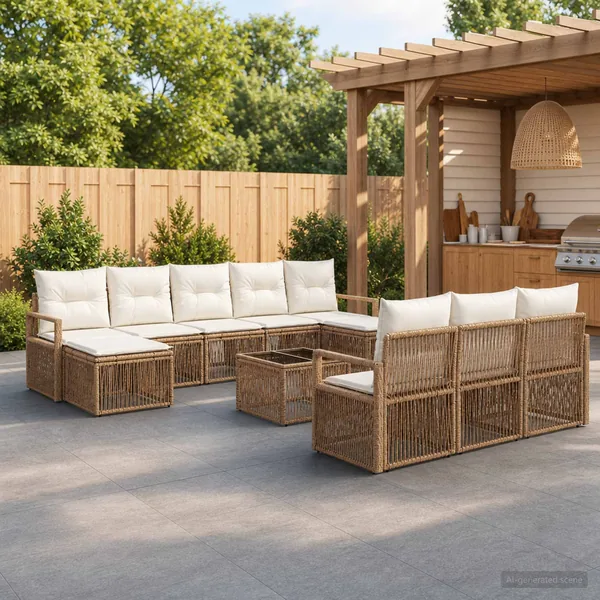 Ensemble de canapé de jardin 11 pcs Beige polyrotin