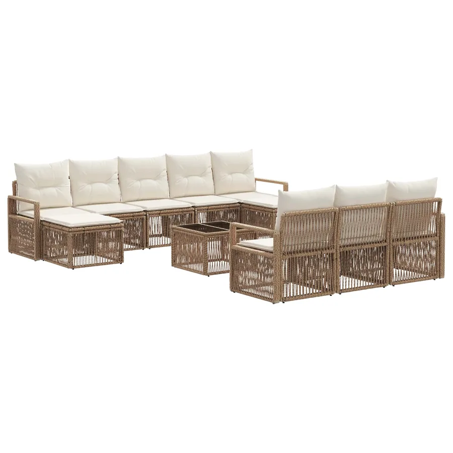 Ensemble de canapé de jardin 11 pcs Beige polyrotin - 2