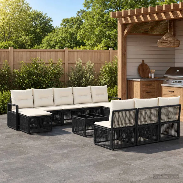 Ensemble de canapé de jardin 11 pcs Noir polyrotin