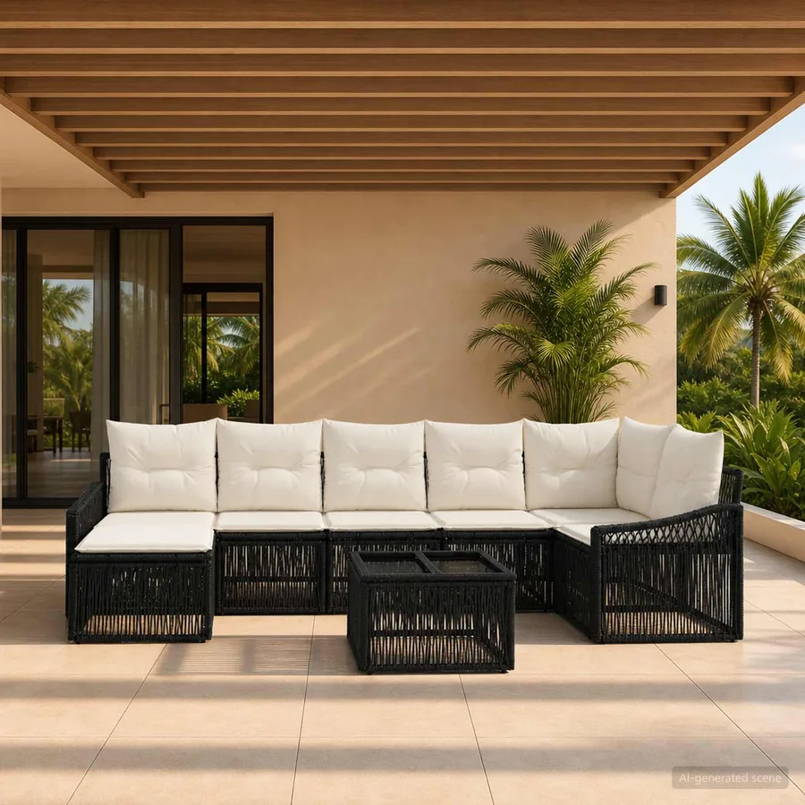 Ensemble de canapé de jardin 8 pcs Noir polyrotin