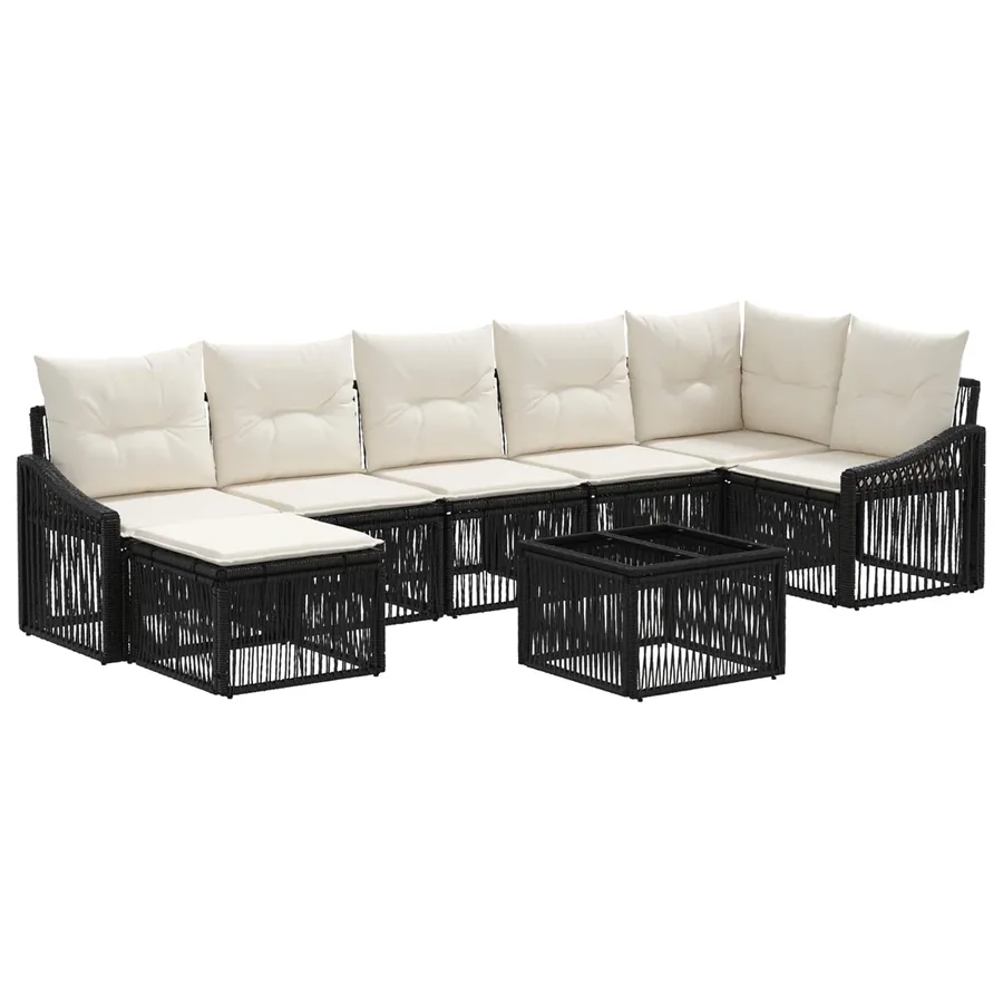 Ensemble de canapé de jardin 8 pcs Noir polyrotin - 2