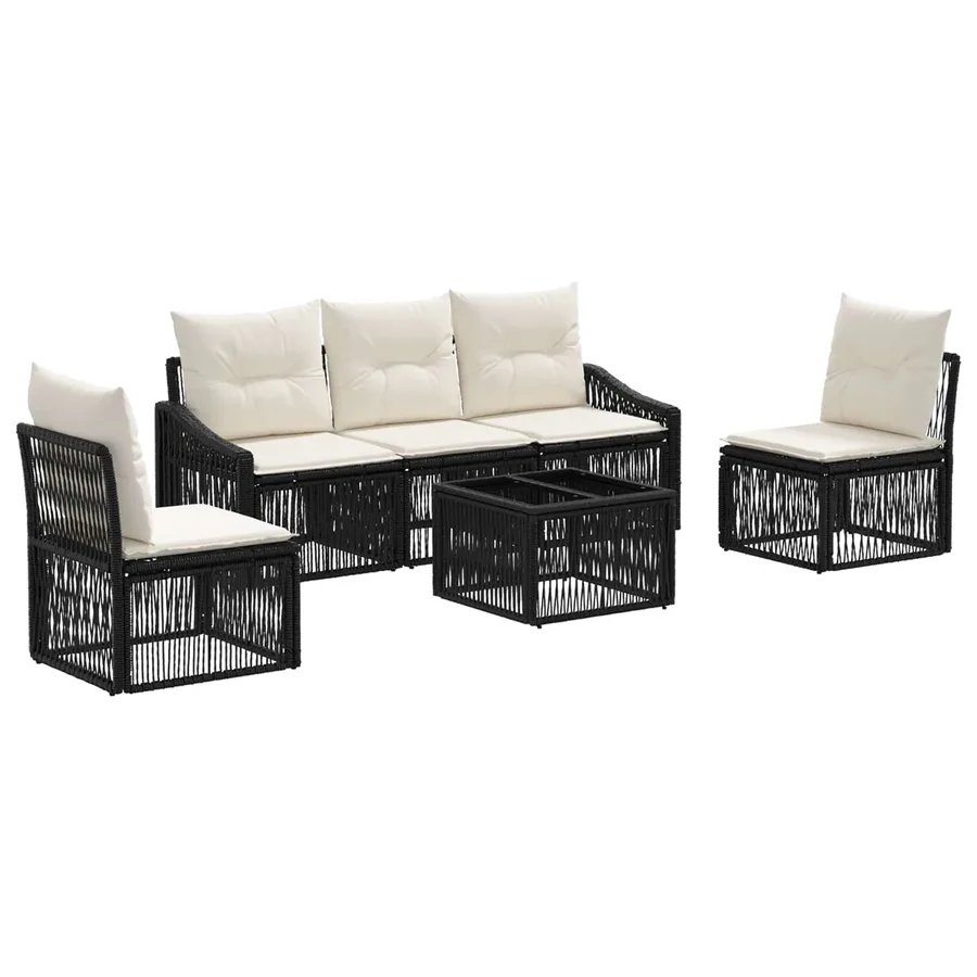 Ensemble de canapé de jardin 6 pcs Noir polyrotin - 2