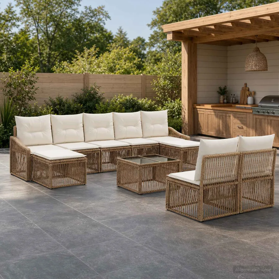 Ensemble de canapé de jardin 10 pcs Beige polyrotin