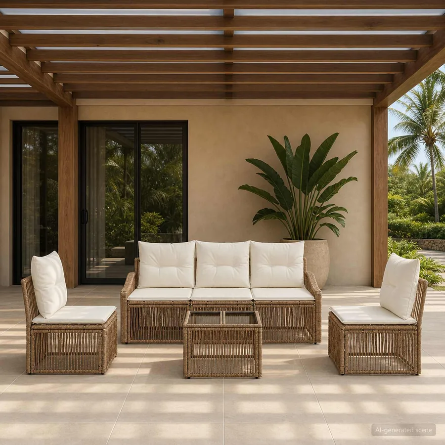 Ensemble de canapé de jardin 6 pcs Beige polyrotin