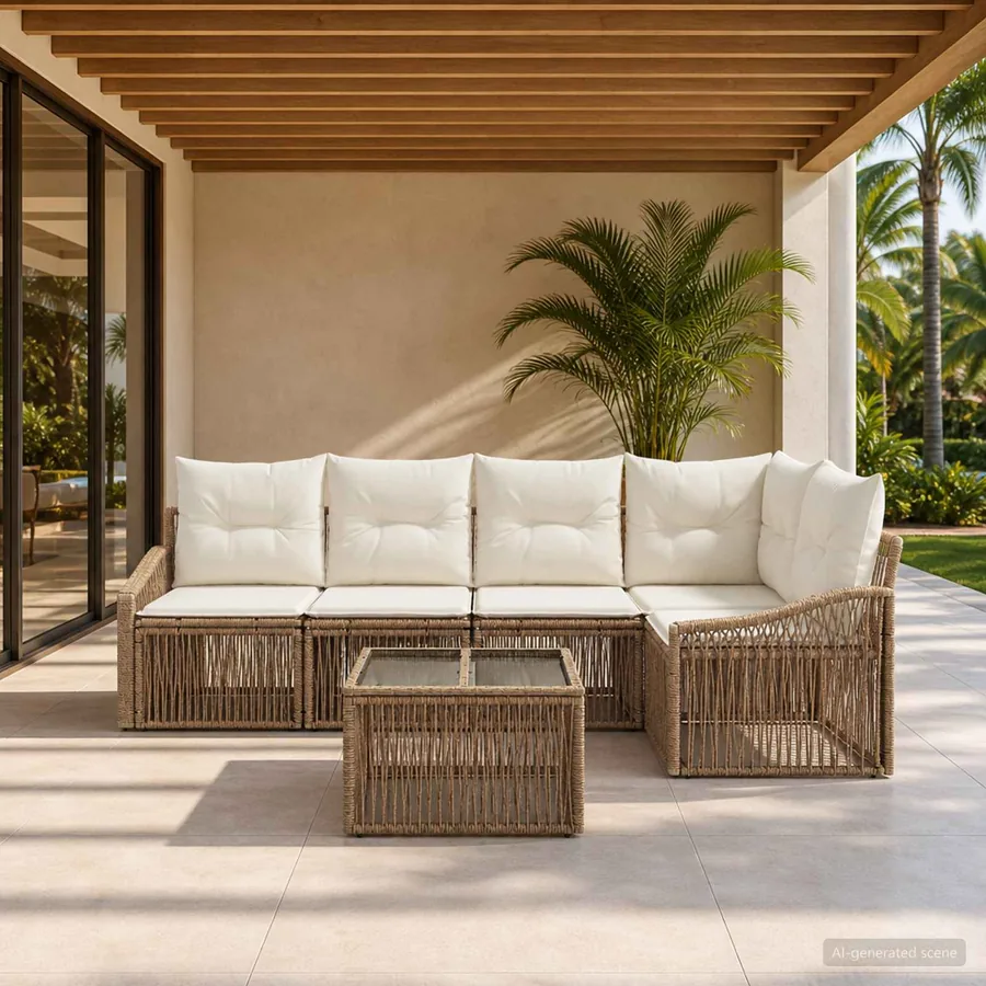 Ensemble de canapé de jardin 6 pcs Beige polyrotin