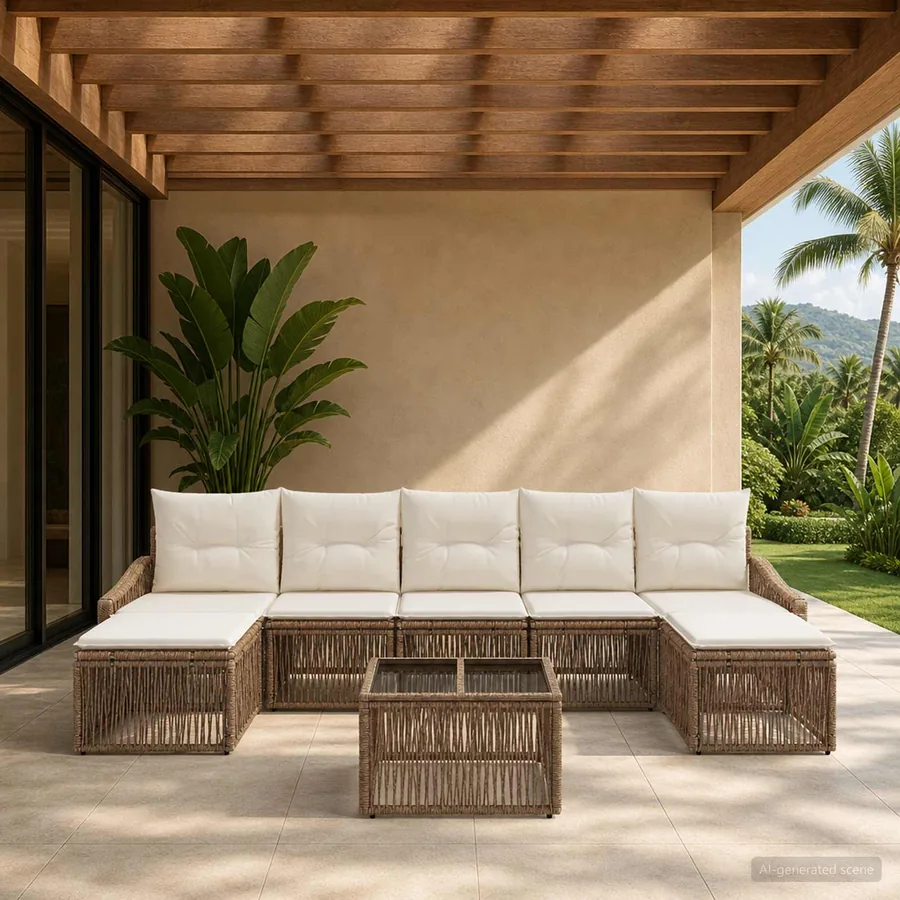 Ensemble de canapé de jardin 8 pcs Beige polyrotin