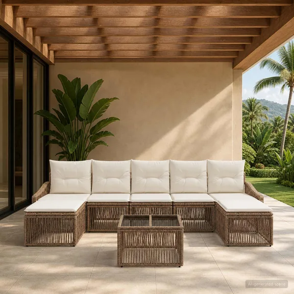 Ensemble de canapé de jardin 8 pcs Beige polyrotin