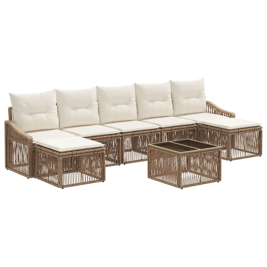 Ensemble de canapé de jardin 8 pcs Beige polyrotin - 2