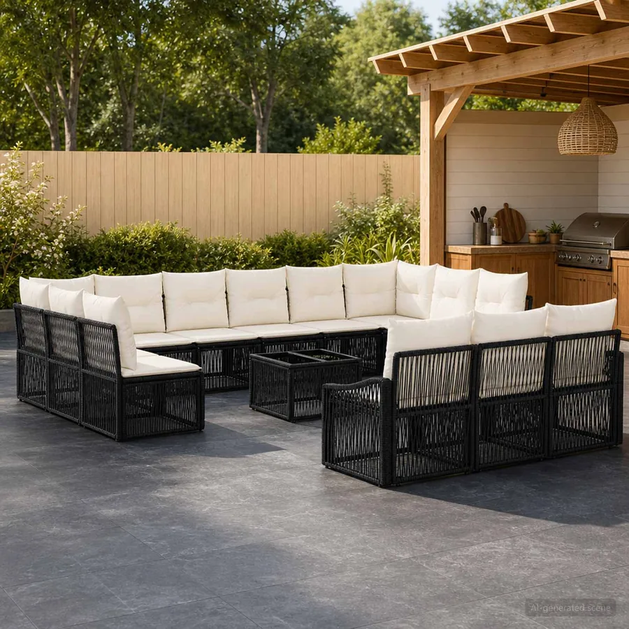Ensemble de canapé de jardin 14 pcs Noir polyrotin