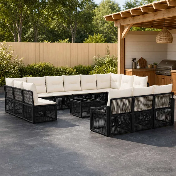 Ensemble de canapé de jardin 14 pcs Noir polyrotin