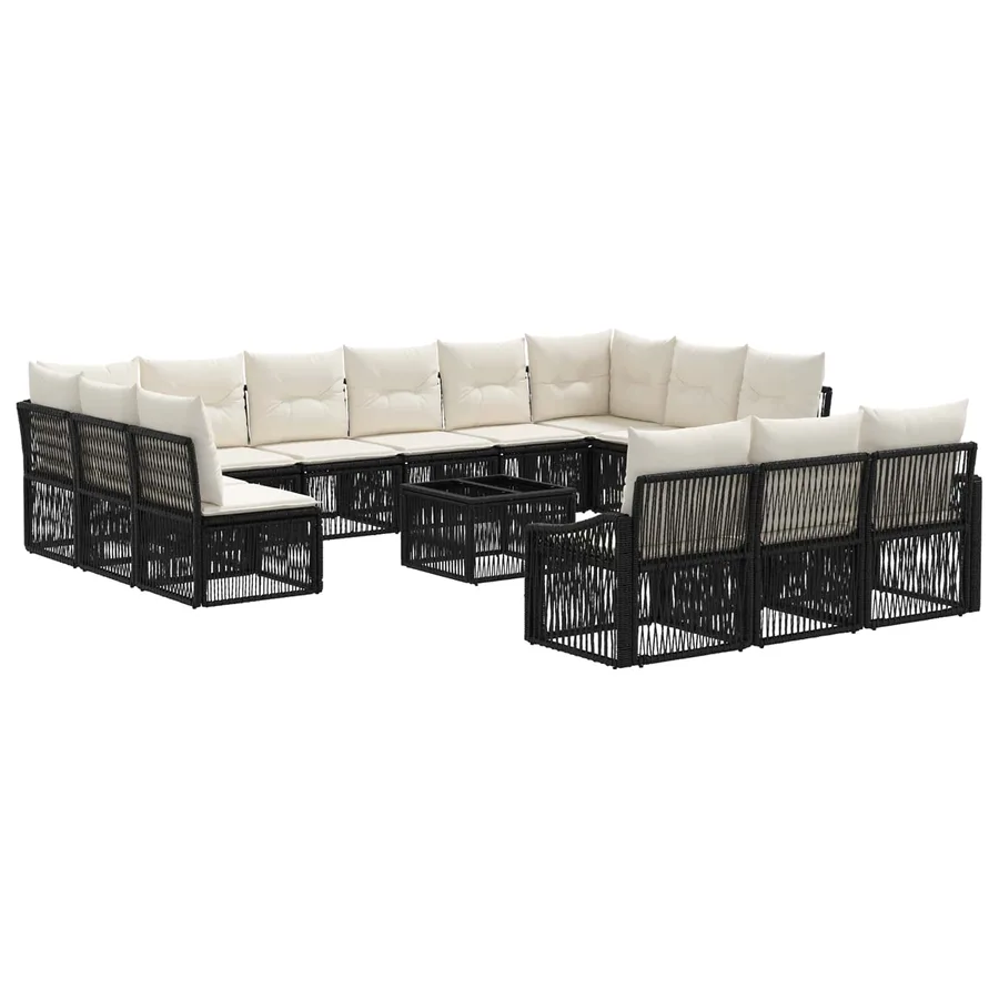 Ensemble de canapé de jardin 14 pcs Noir polyrotin - 2