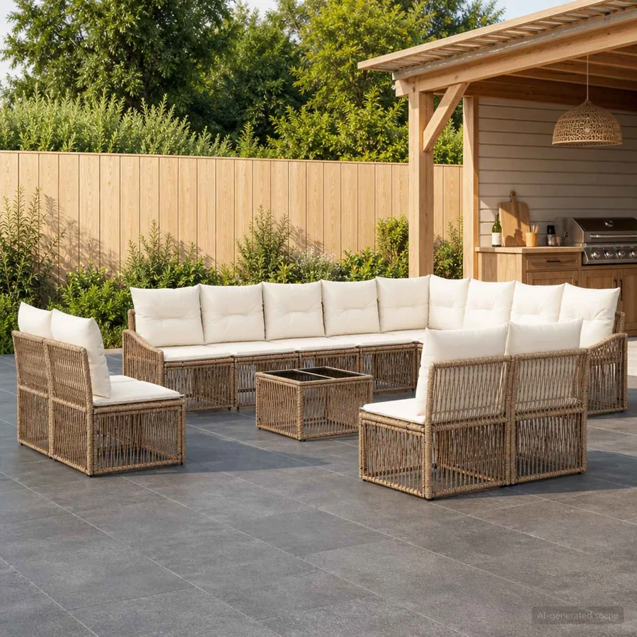 Ensemble de canapé de jardin 13 pcs Beige polyrotin