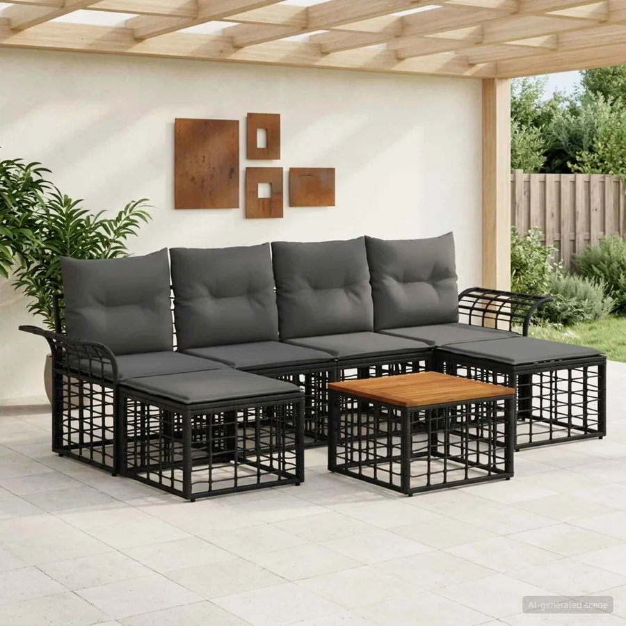 Ensemble de canapés d'extérieur 7 pcs Noir et Gris foncé