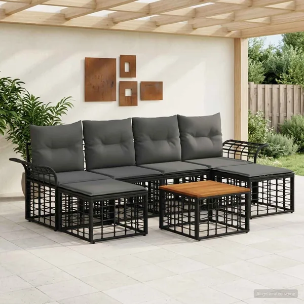 Ensemble de canapés d'extérieur 7 pcs Noir et Gris foncé