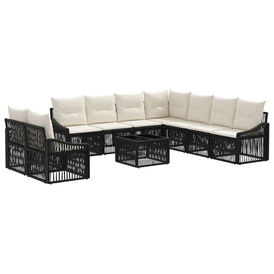 Ensemble de canapé de jardin 10 pcs Noir polyrotin - 2