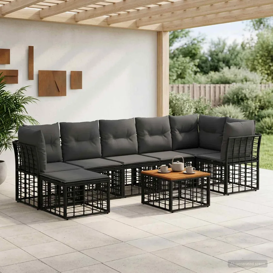 Ensemble de canapés d'extérieur 8 pcs Noir et Gris foncé