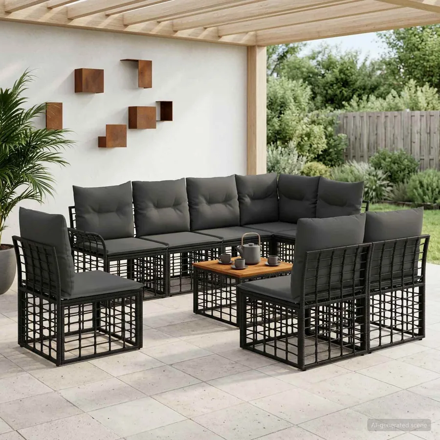 Ensemble de canapés d'extérieur 9 pcs Noir et Gris foncé