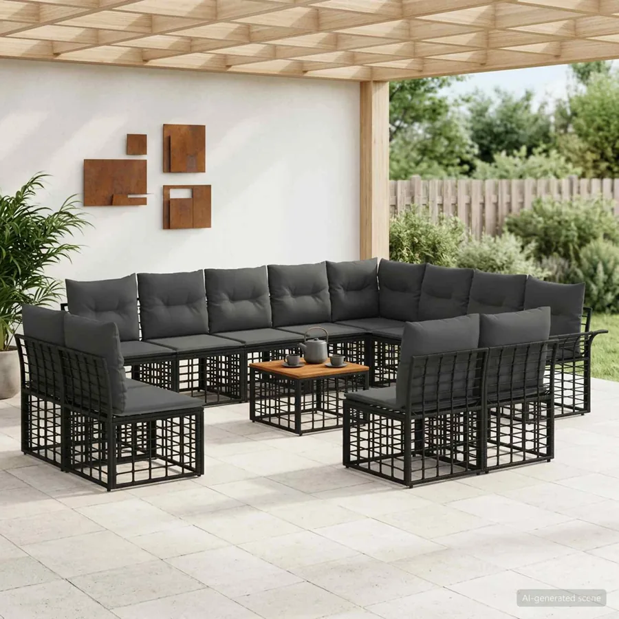 Ensemble de canapés d'extérieur 13 pcs Noir et Gris foncé