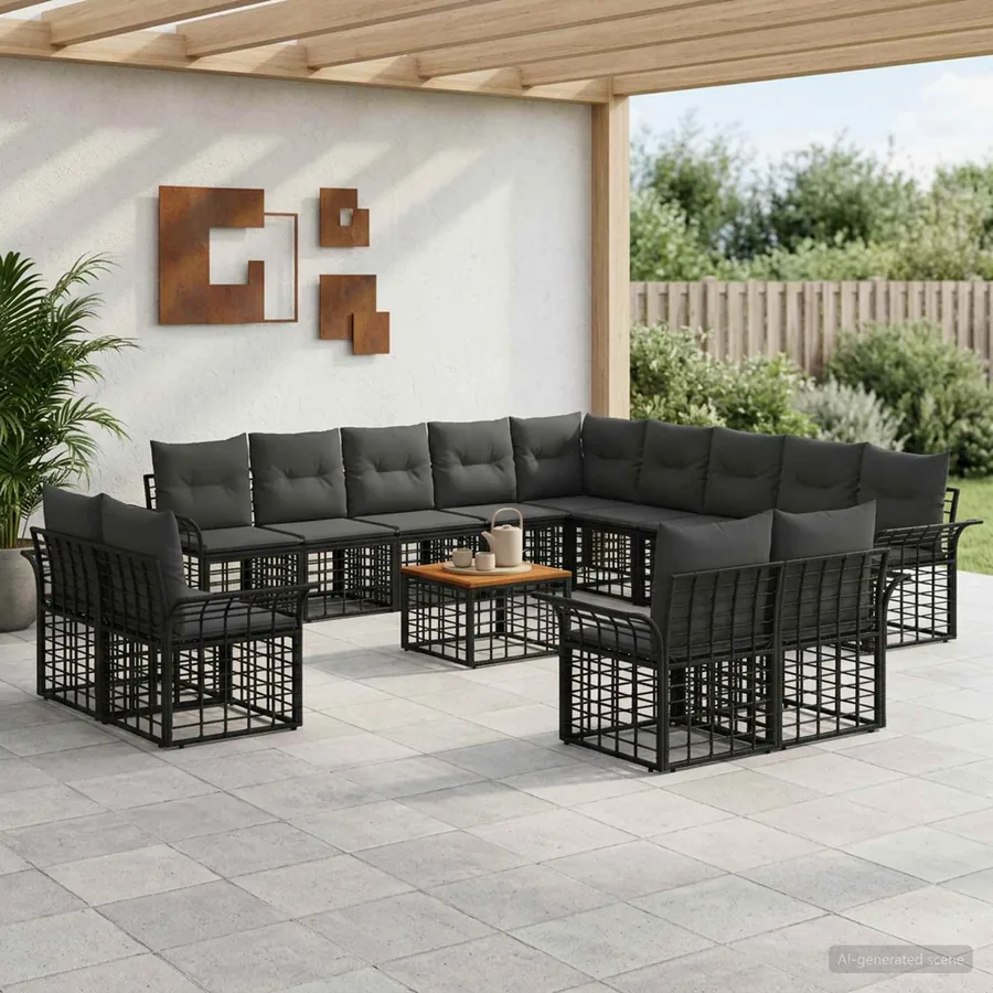 Ensemble de canapés d'extérieur 14 pcs Noir et Gris foncé