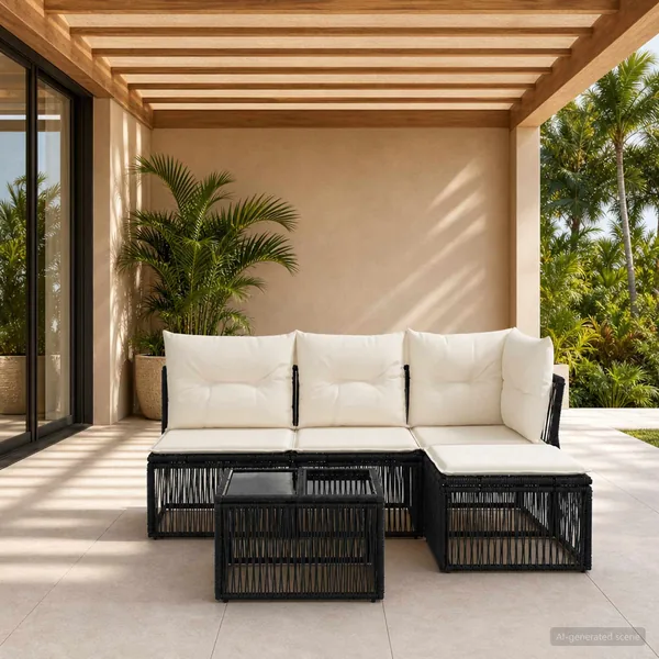 Ensemble de canapé de jardin 5 pcs Noir polyrotin