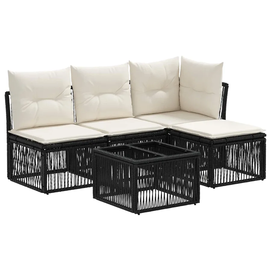 Ensemble de canapé de jardin 5 pcs Noir polyrotin - 2